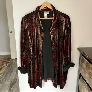 Vintage Coldwater Creek Velvet Floral Button up Blouse Shirt